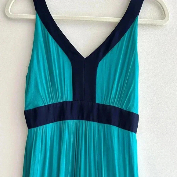 Miss Sixty Teal and Navy Blue Silk Gown Maxi Floral Dress, Size 4 - Picture 1 of 15